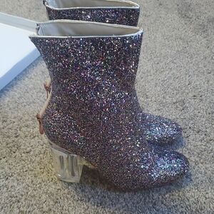 Cape Robbin Multi-Glitter Ankle Booties with Clear Block Heel